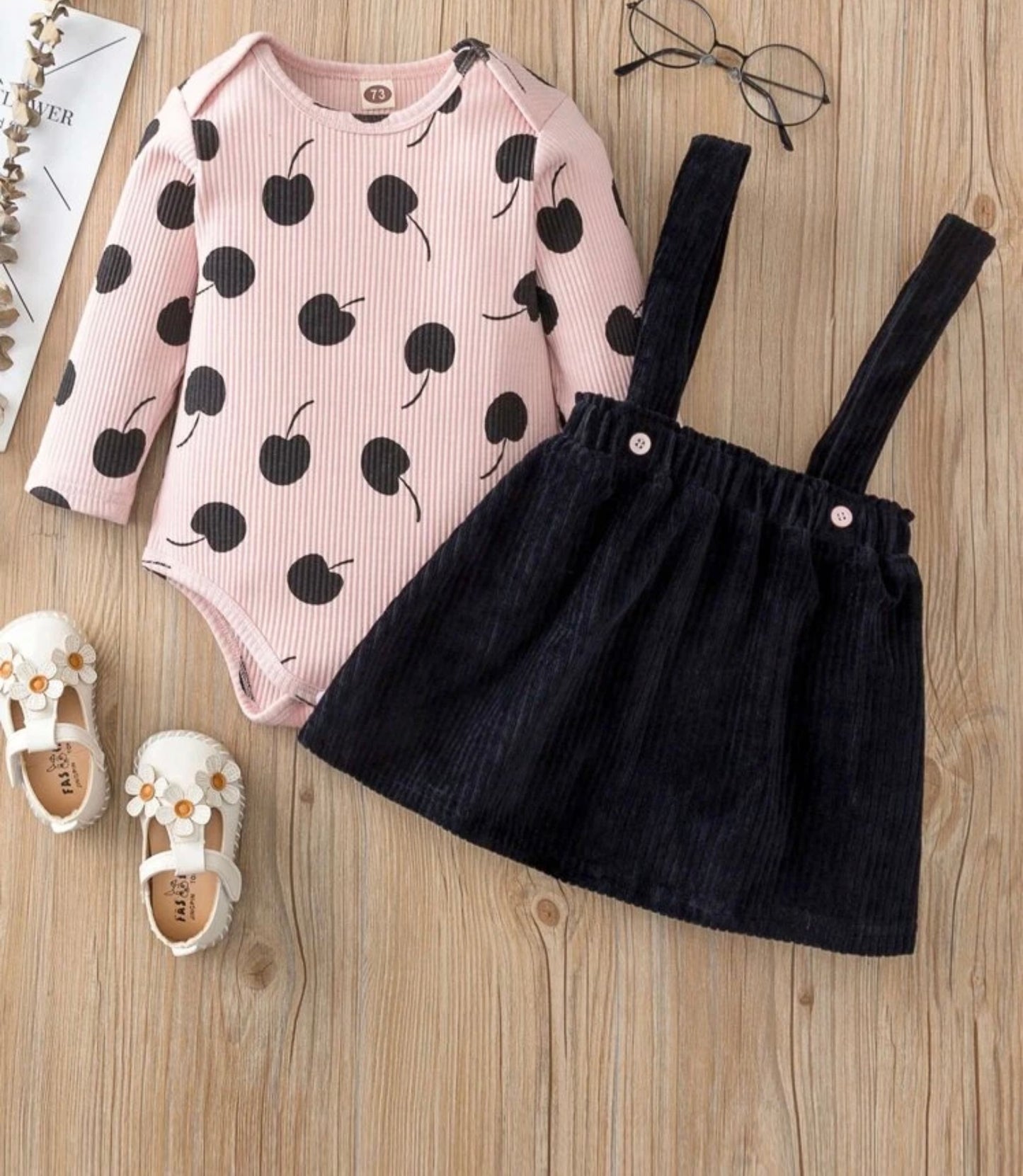 Cherry pink n black two piece set