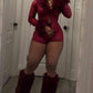 Python faux leather and fur jacket short set