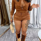 Suede crop jacket and short set