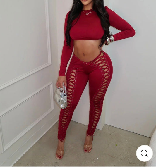 Top and lace up pants set