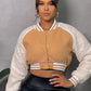 Fur sleeve varsity jacket