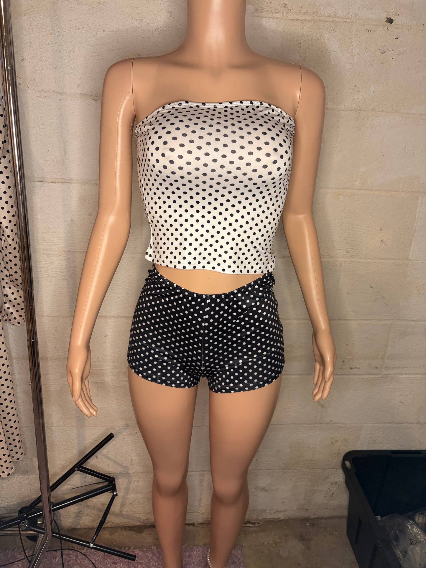 Polka dot tube top and shorts set