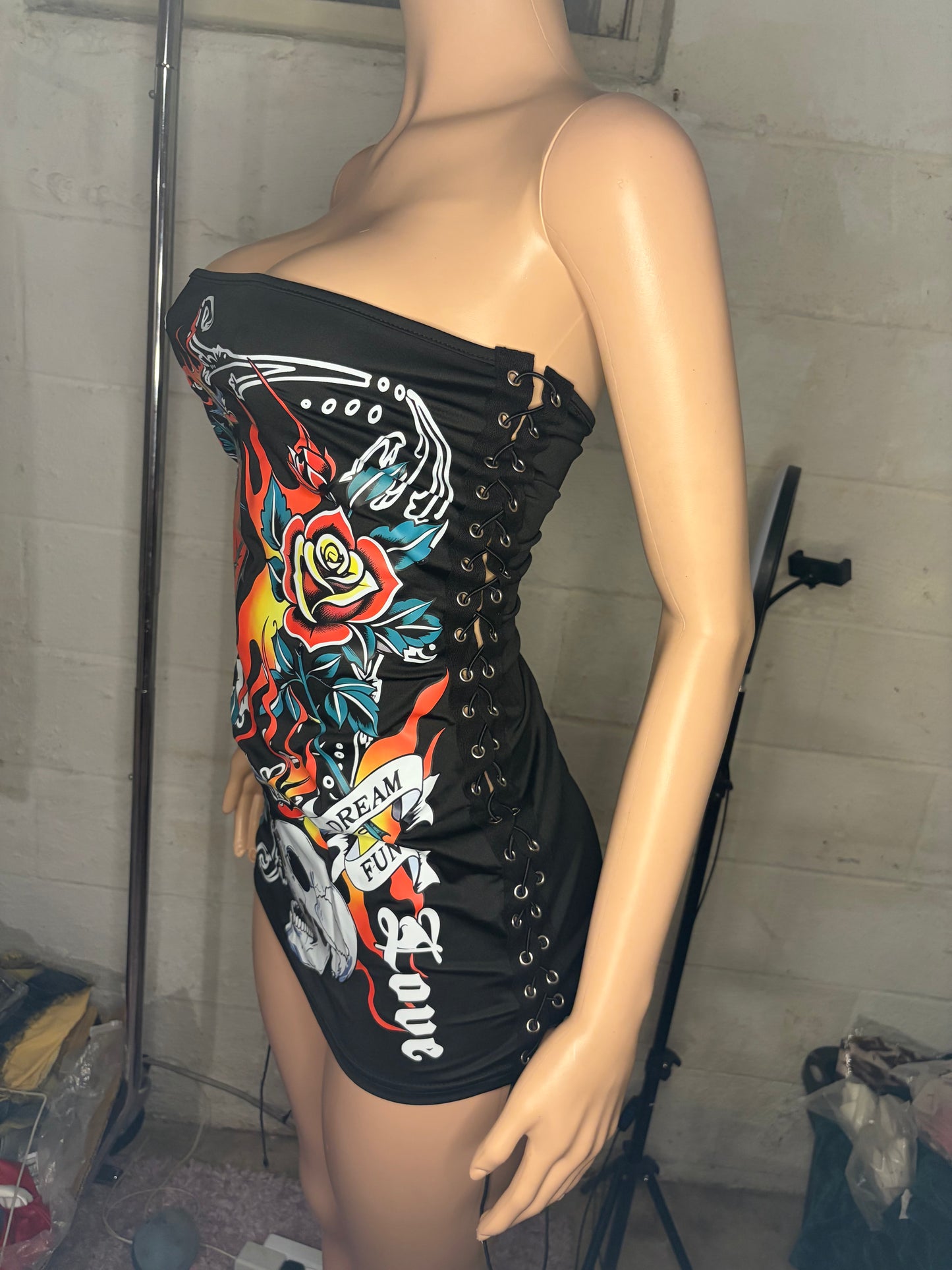 Lace up bodycon mini dress