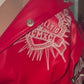 Embroidered faux leather jacket and shorts set
