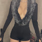 Faux fur panel romper