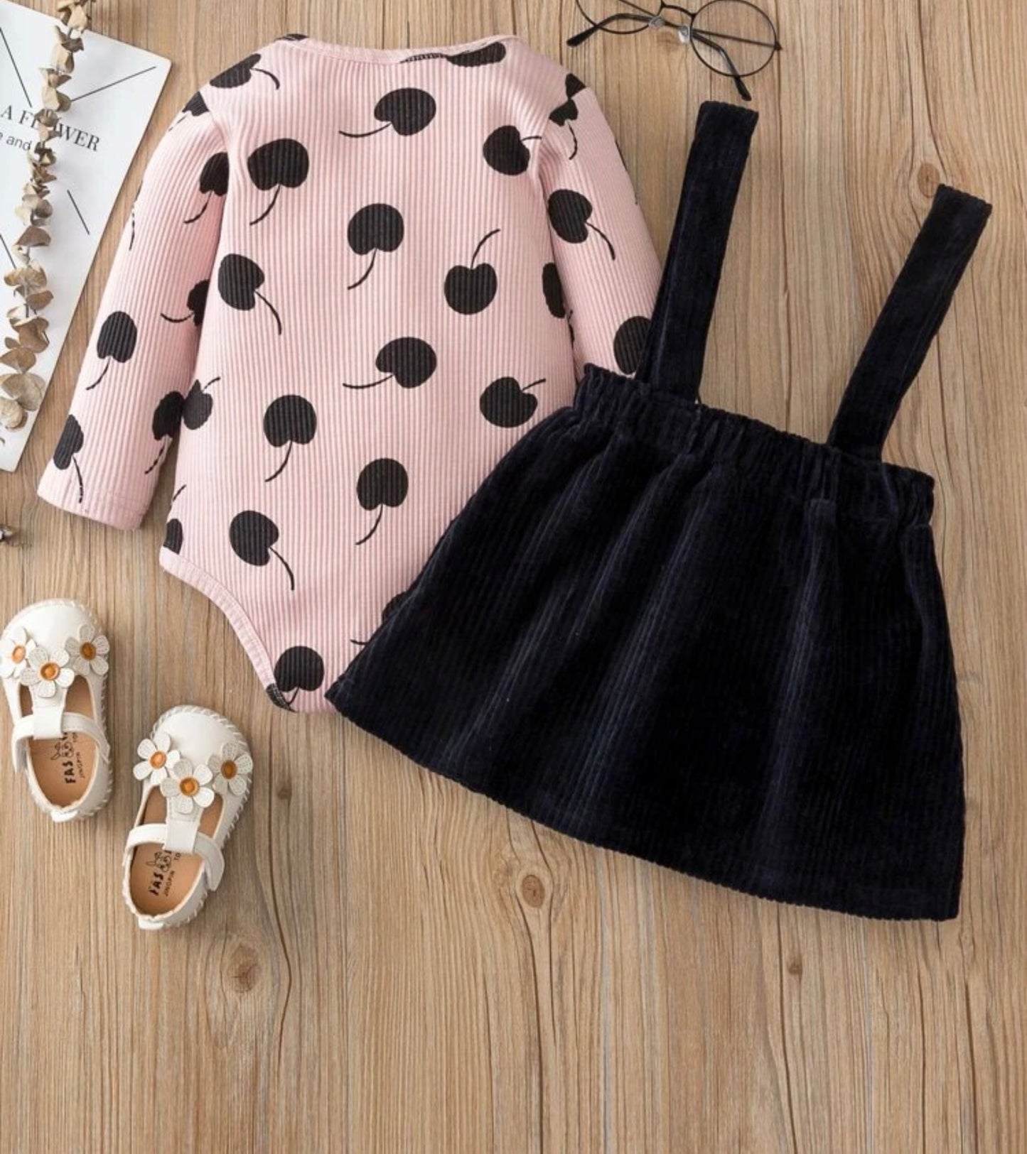 Cherry pink n black two piece set