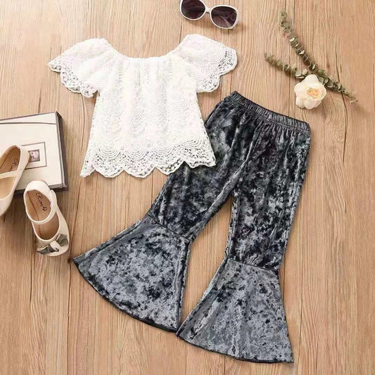 Lace flared pants suit set