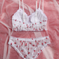 Strawberry print mesh lingerie set