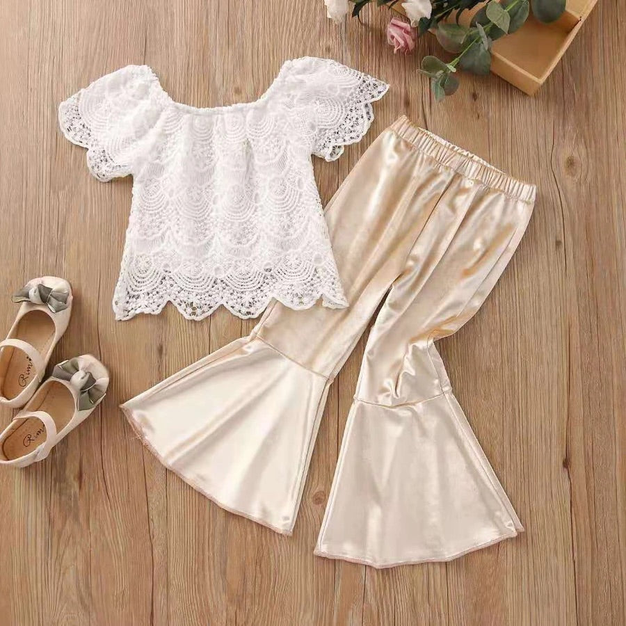 Lace flared pants suit set